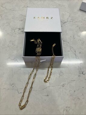 GOLD PLATED Stainless Steel Paperclip Necklace 18” w Bracelet 7” NWT